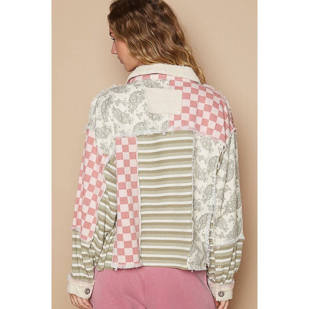 POL Patchwork Pink, Cream & Green Button-Up Jacket - Picture 3 of 6